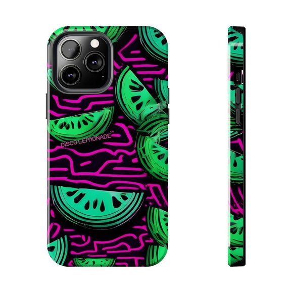 IPhone, DISCO LEMONADE Neon Watermelon Slice Hot Pink, 2 Piece Tough Phone Case, - Picture 3 of 10